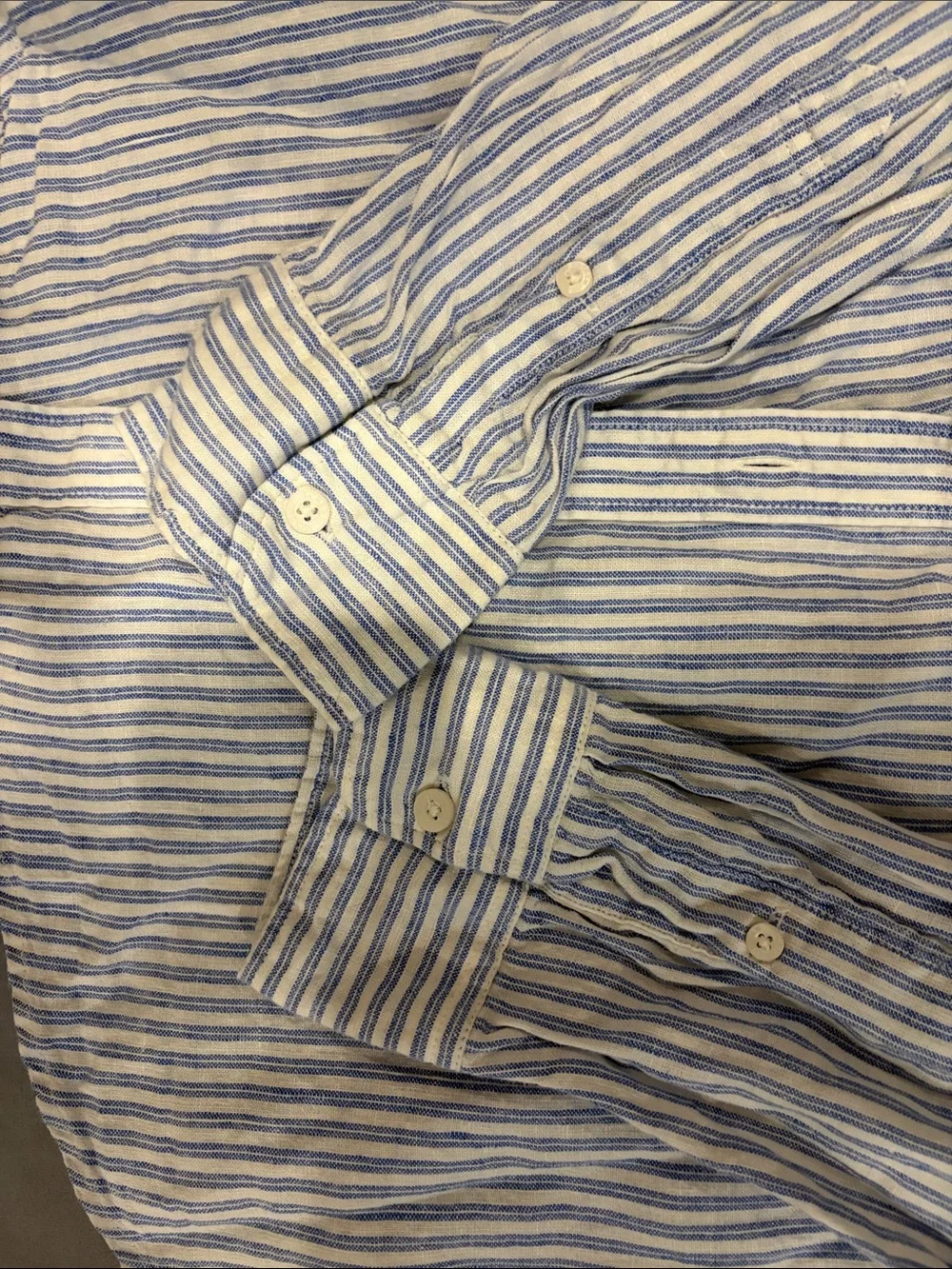 Jcrew Men's Blue & White Striped Linen Button-Up Shirt